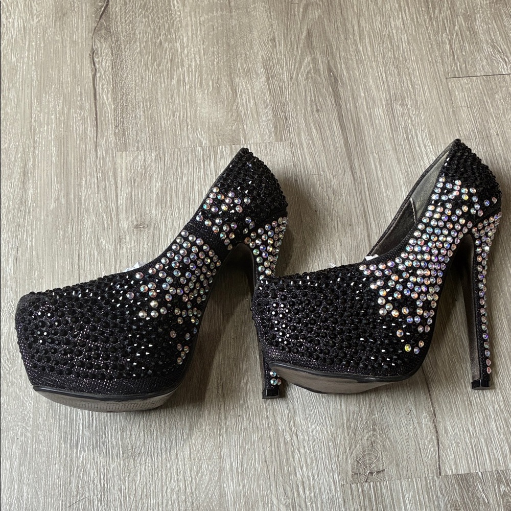 Elegant Black Rhinestone Heels